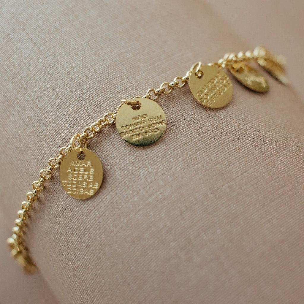 Pulseira 10 Mandamentos Banhada A Ouro 18K