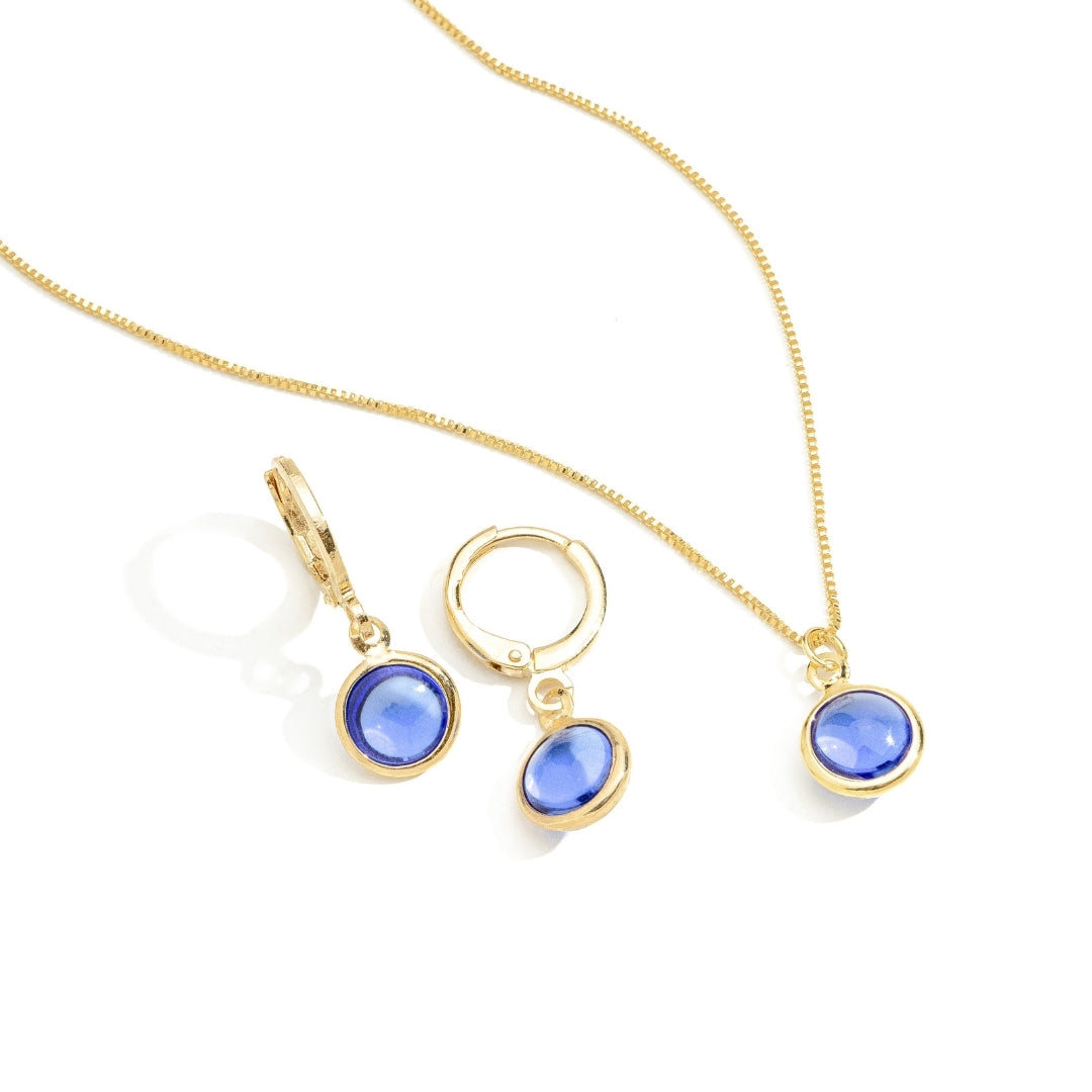 Conjunto Pingente Colorido Banhado A Ouro 18K