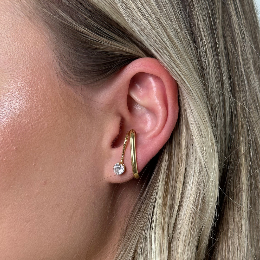 Brinco Duplo com Zircônia Banhado a Ouro 18k