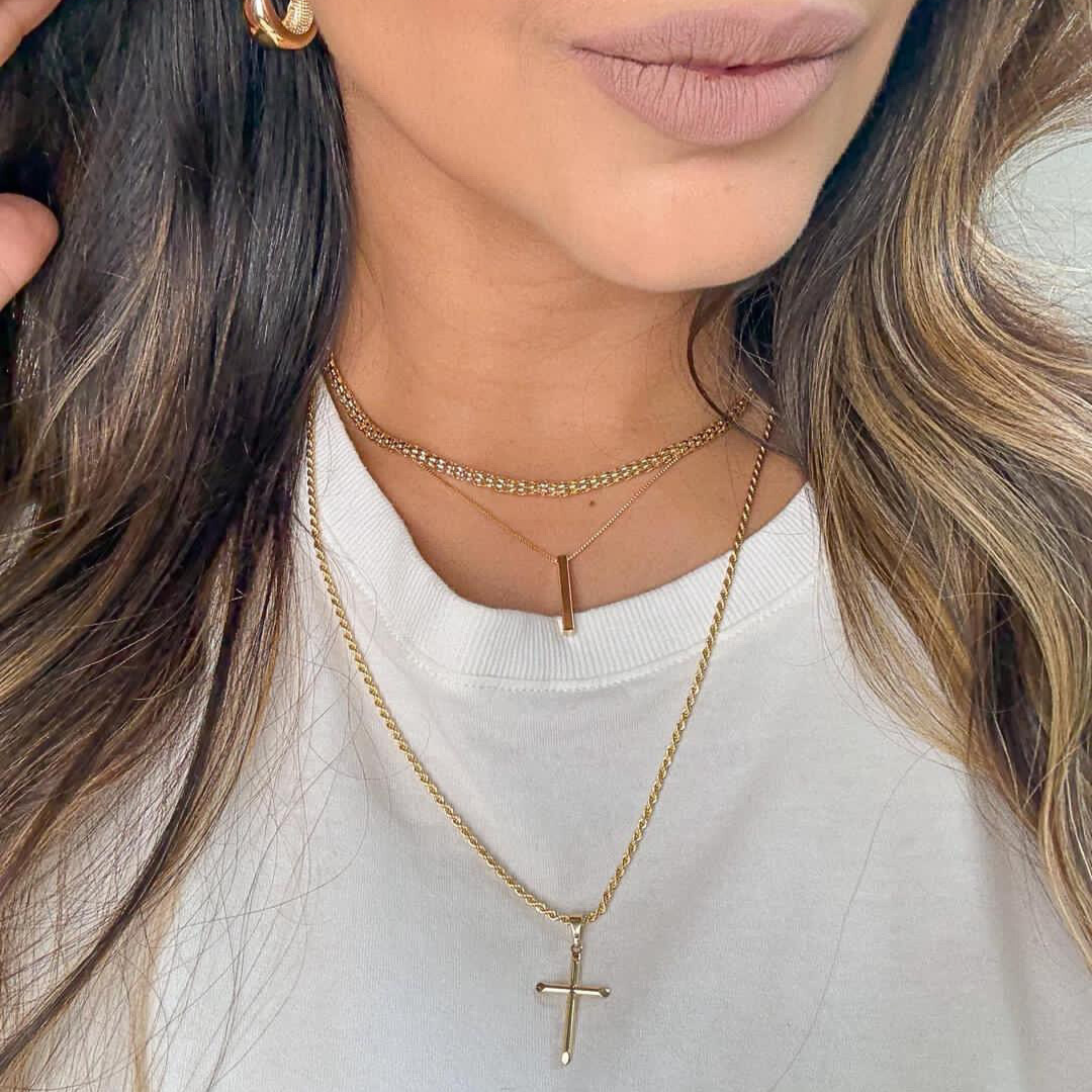 Colar Veneziana com Pingente Palito Banhado a Ouro 18K