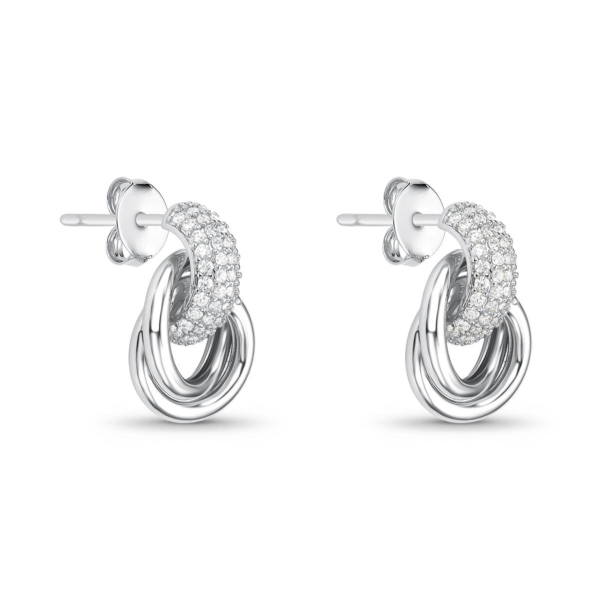 Brinco Base Cravejada com Argola Entrelaçada Prata
