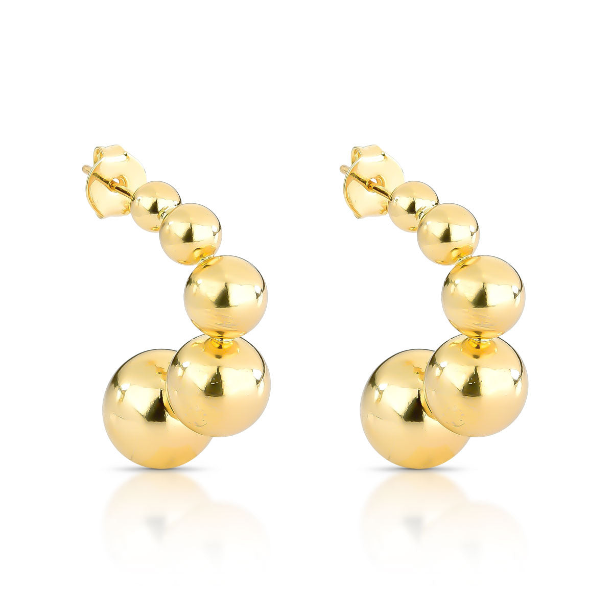 Brinco Meia Argola com Esferas Banhado a Ouro 18k