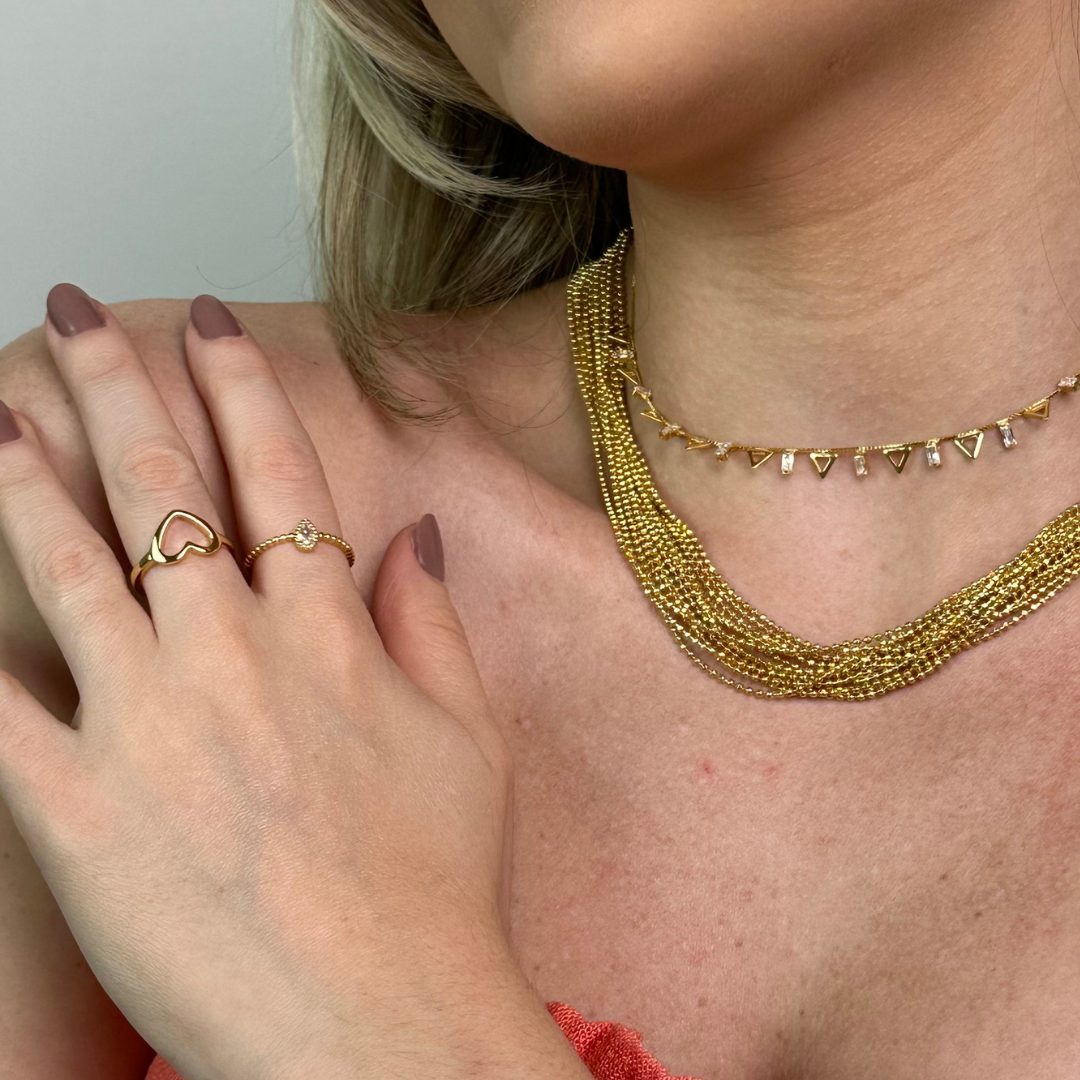 Anel Coração Vazado Liso Banhado A Ouro 18K