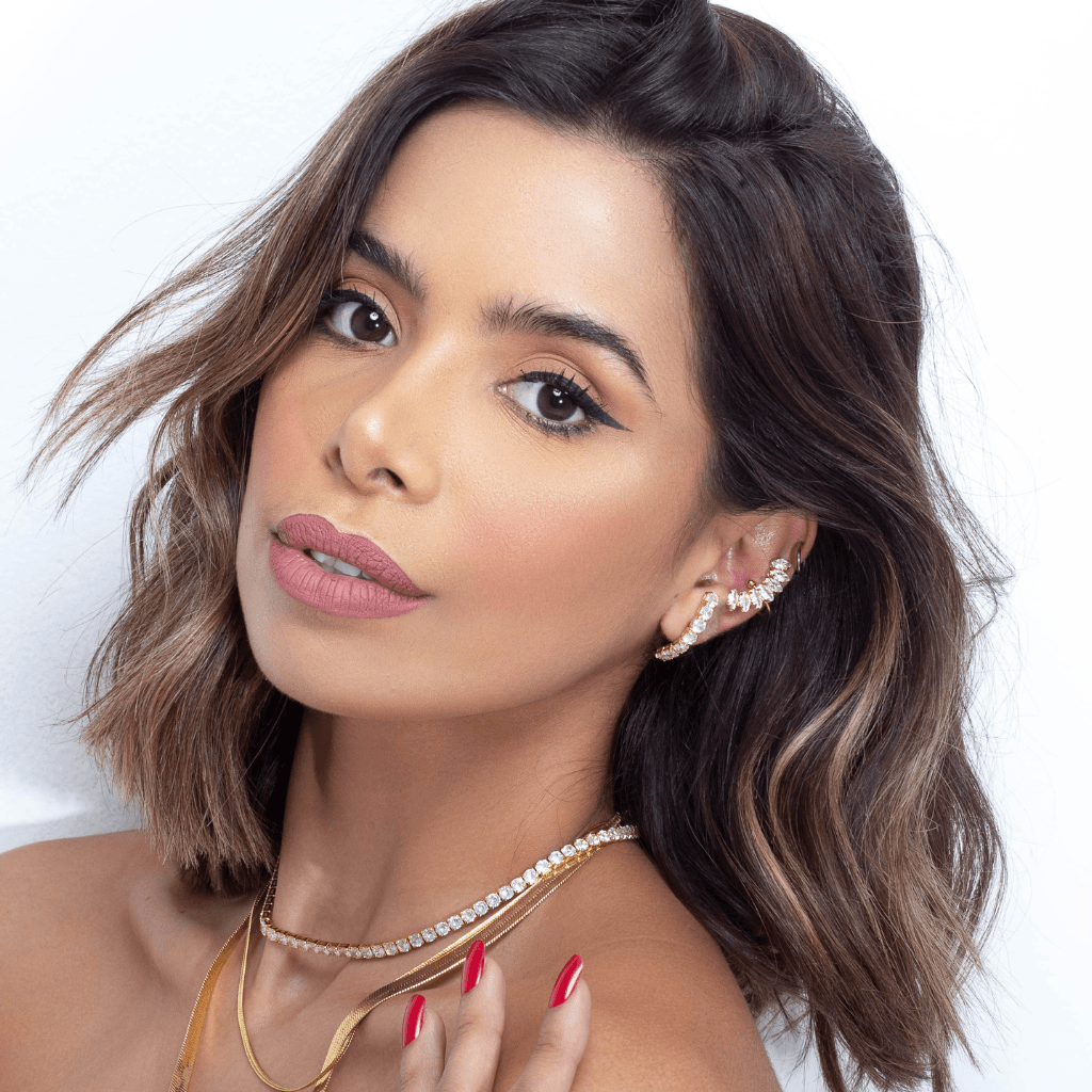 Brinco Ear Hook Com Zircônia Cristal Banhado a Ouro 18k