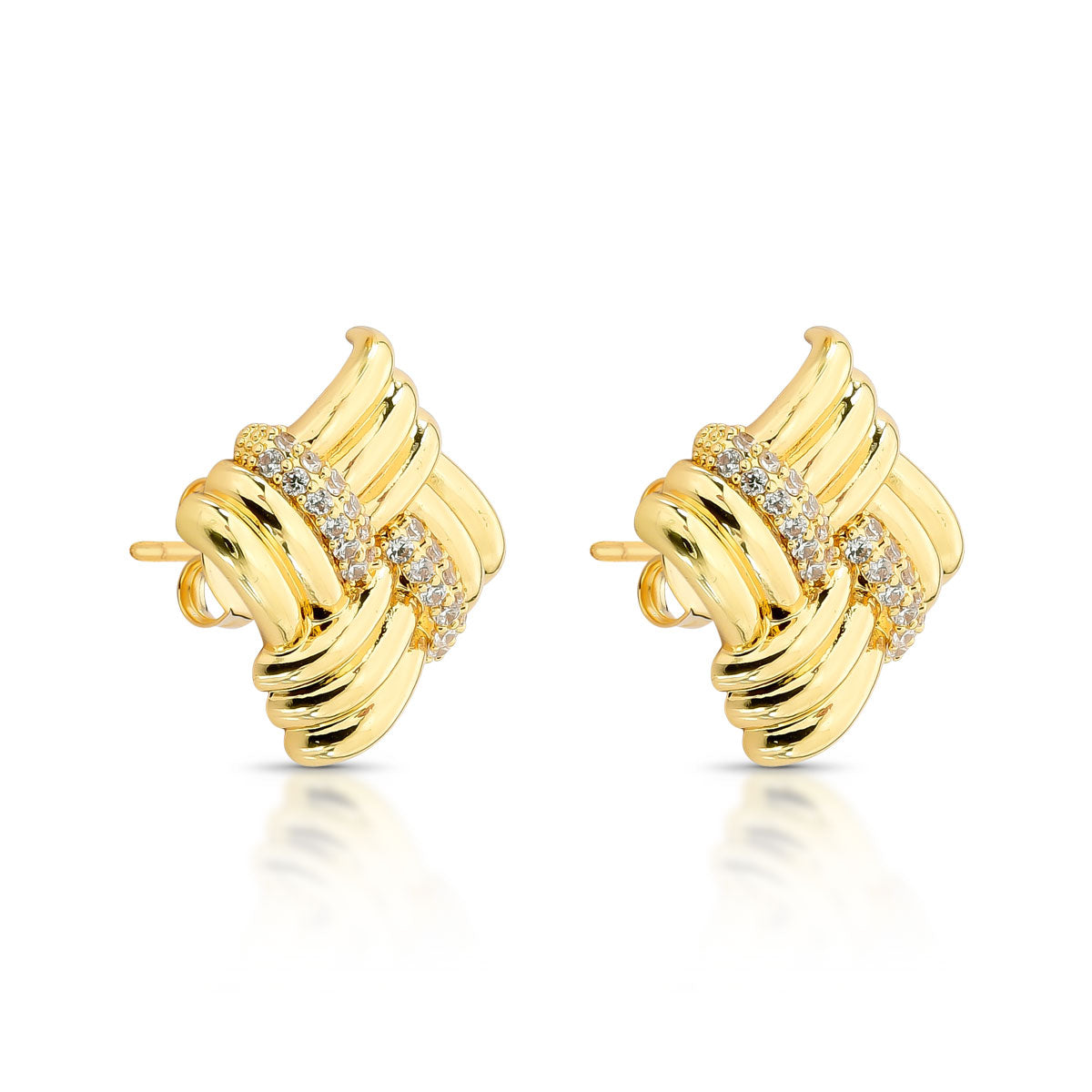 Brinco Quadrado Cravejado Microzircônias Banhado a Ouro 18k
