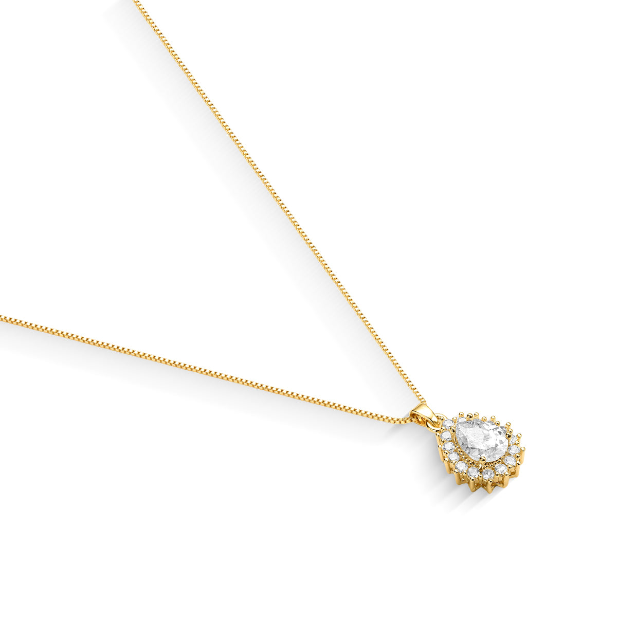 Conjunto Corrente Veneziana Brinco e Pingente Cravejado com Zircônia de Gota Banhado a Ouro 18k