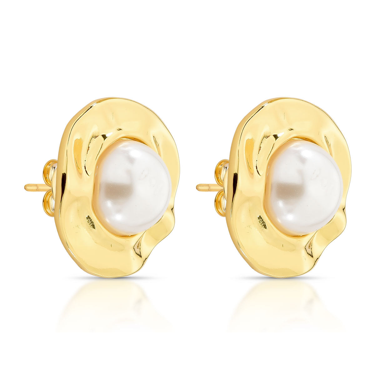 Brinco Orgânico Redondo com Pérola Banhado a Ouro 18k