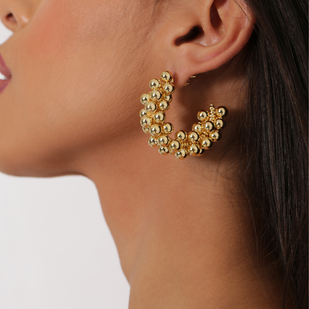 Brinco Argola Mini com Esferas Banhado a Ouro 18K