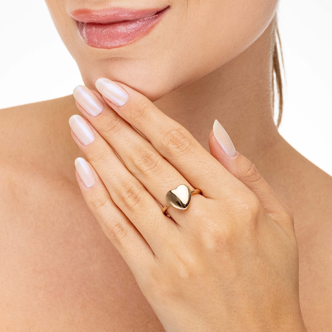 Anel com Coração Liso Banhado a Ouro 18K