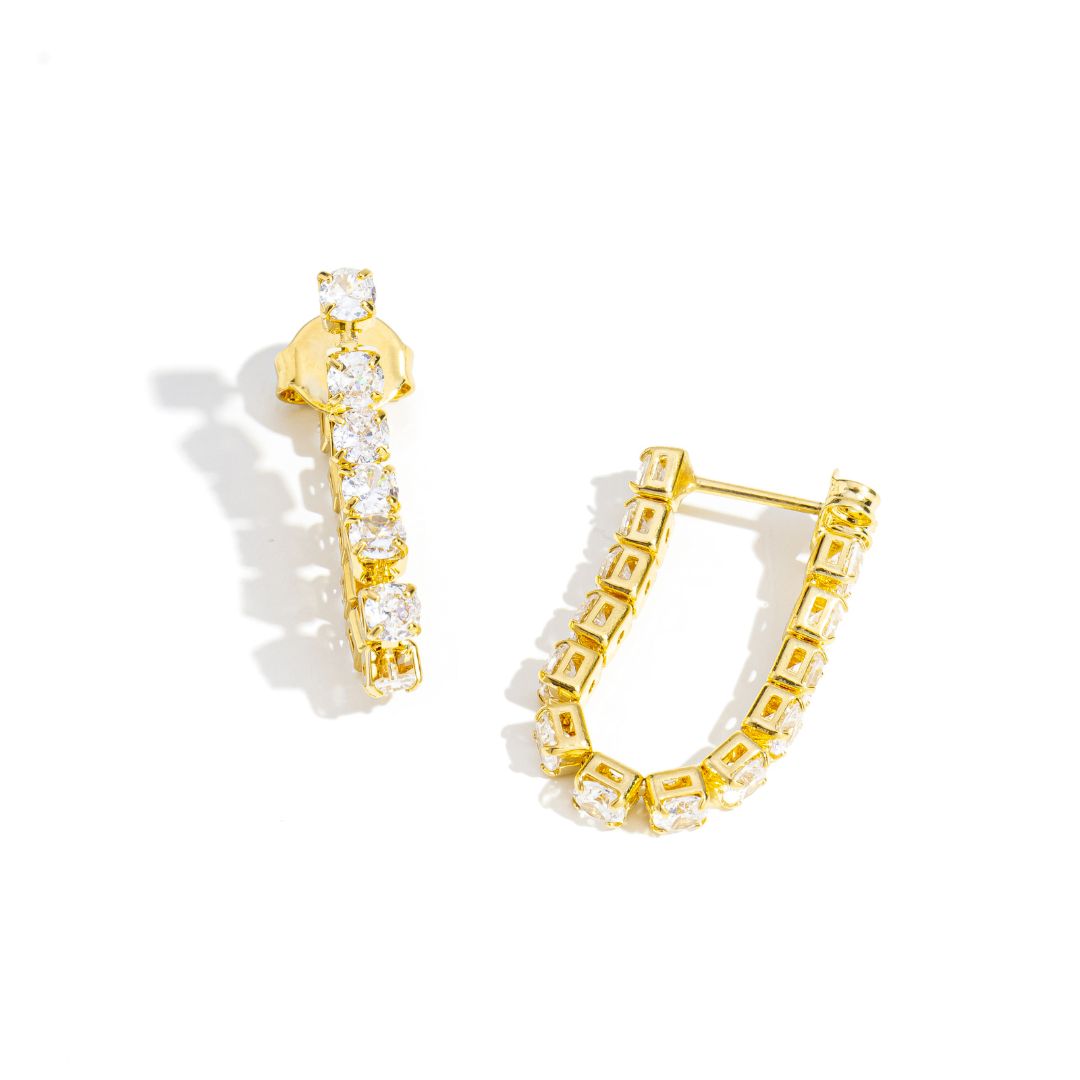 Brinco Riviera Cristal Médio Banhado A Ouro 18K
