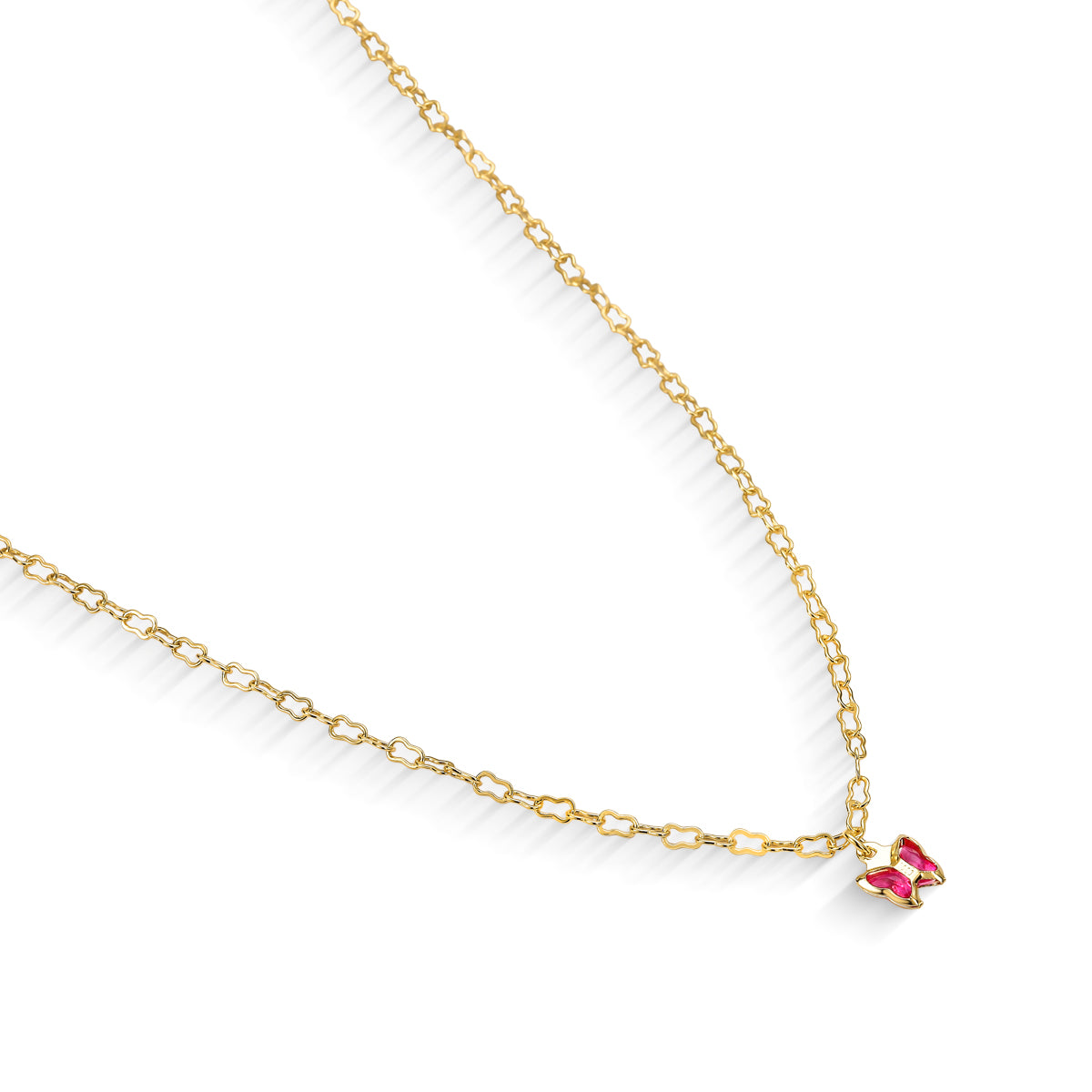 Colar Infantil Elos com Borboleta Cravejada Banhado a Ouro 18K