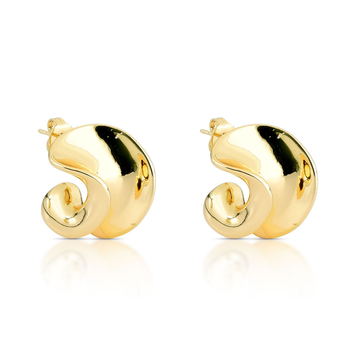 Brinco Meia Argola Côncava Banhado a Ouro 18k