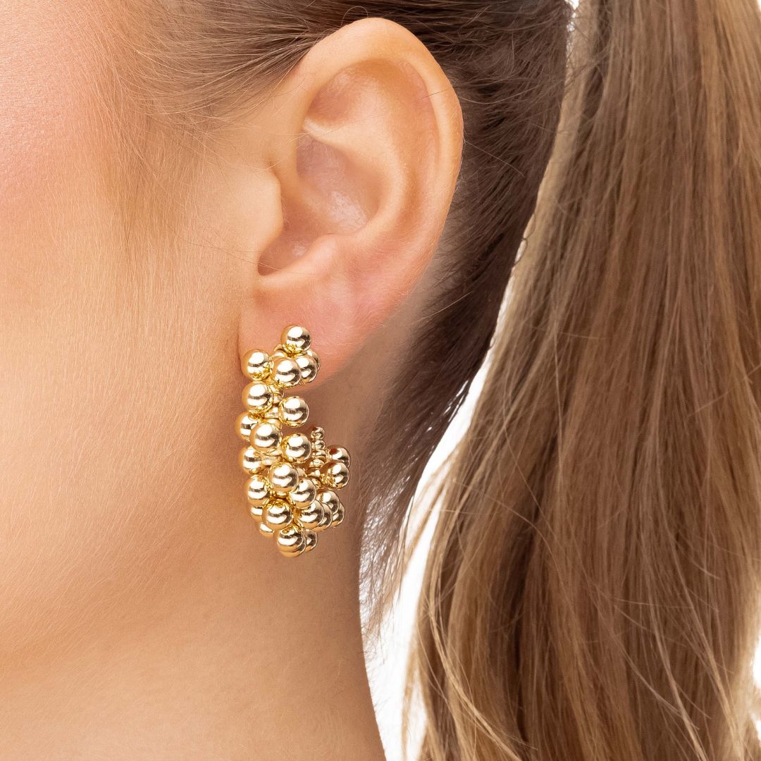 Brinco Argola Mini com Esferas Banhado a Ouro 18K