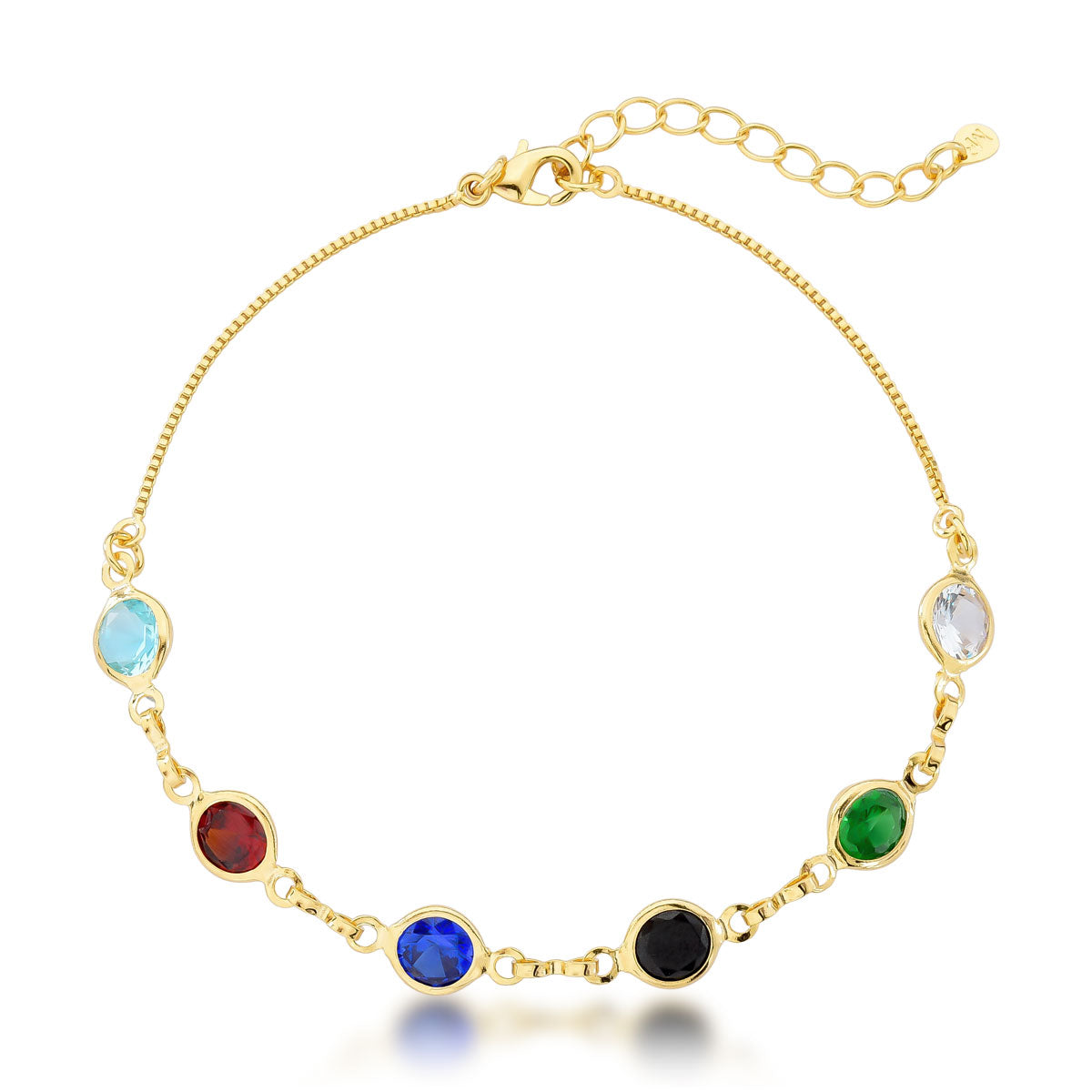 Pulseira Com Zircônias Coloridas Banhada A Ouro 18K