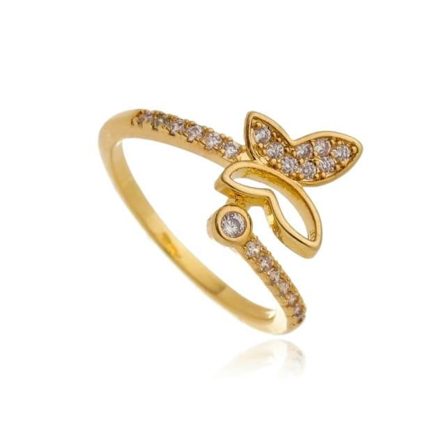 Anel Borboleta Cravejada Banhado A Ouro 18K