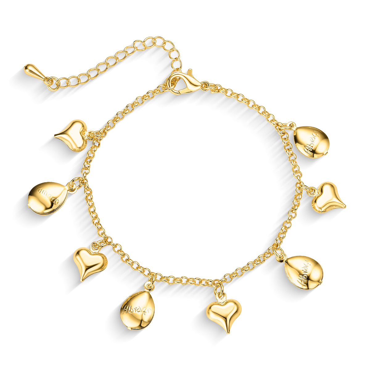 Pulseira com Gota e Coração Banhada a Ouro 18K