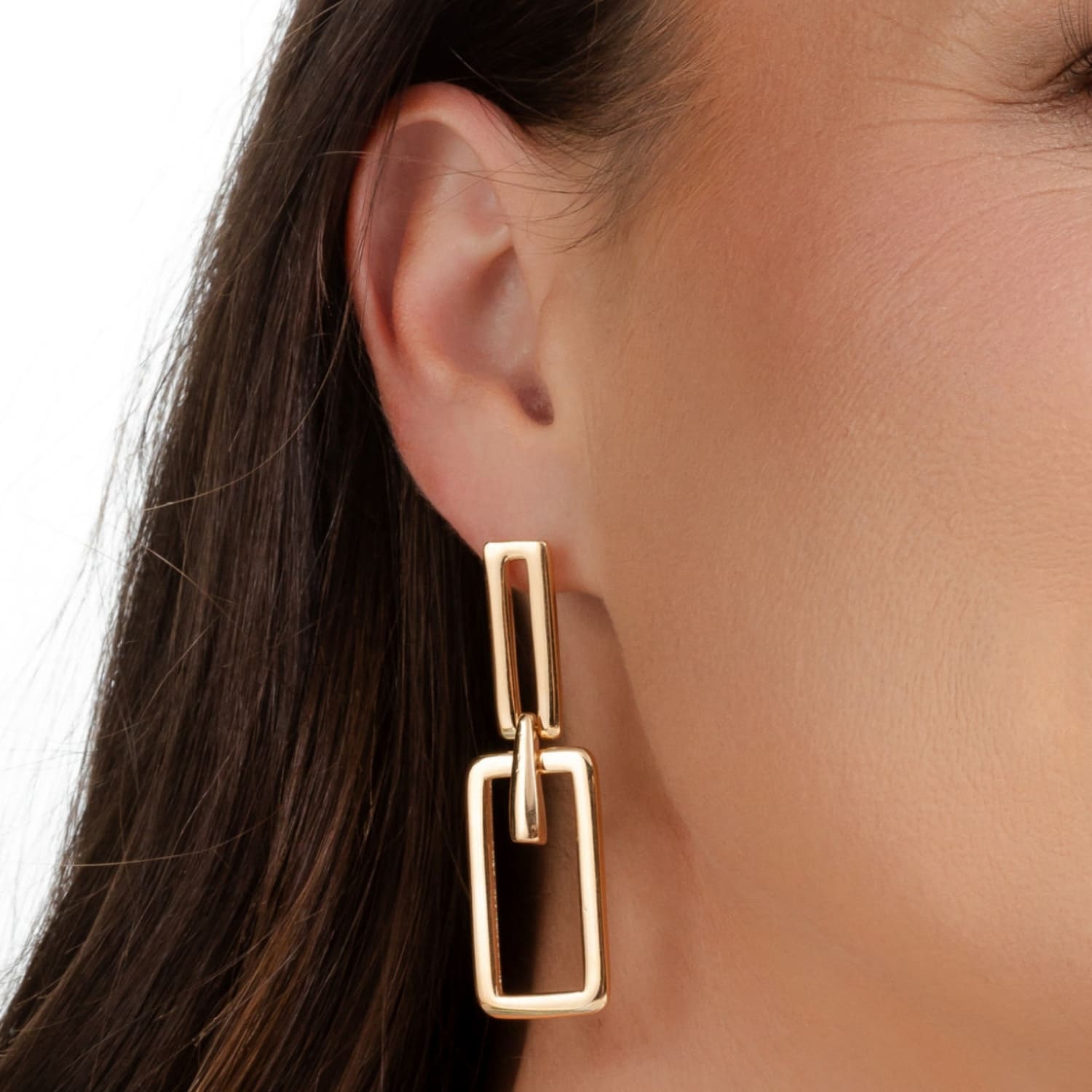 Brinco Elo Quadrado Banhado a Ouro 18K