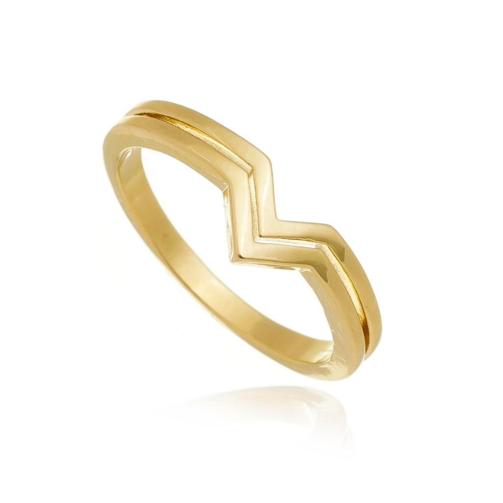 Anel V Duplo Banhado A Ouro 18K