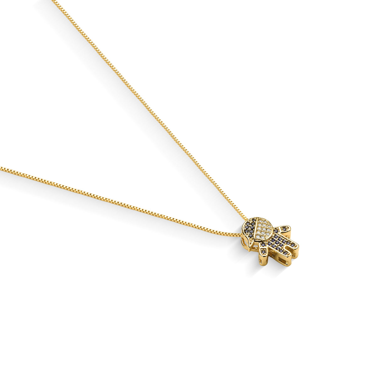 Colar Menino Cravejado com Corrente Veneziana Banhado a Ouro 18k