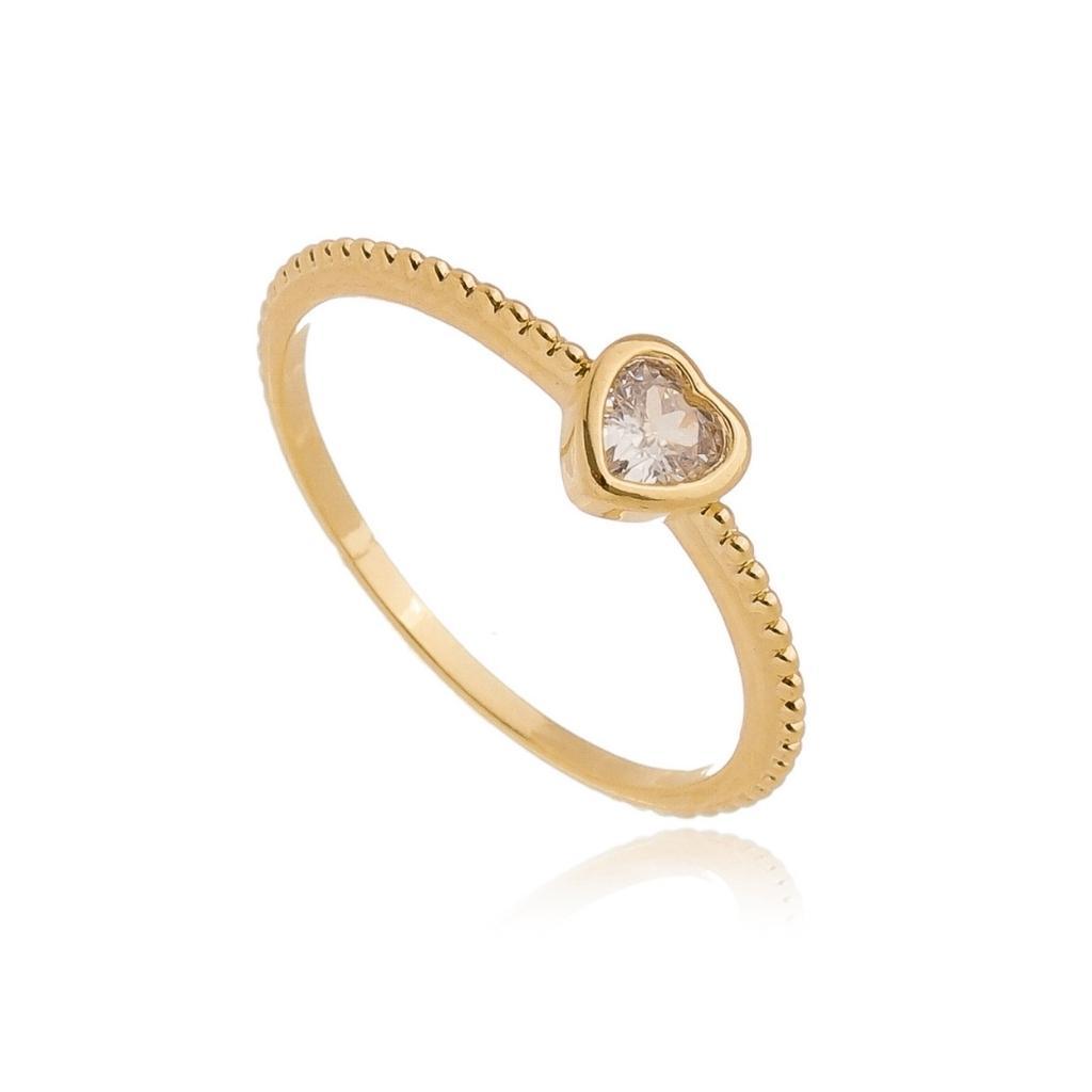 Anel Coração Cristal com Bolinha Banhado a Ouro 18k