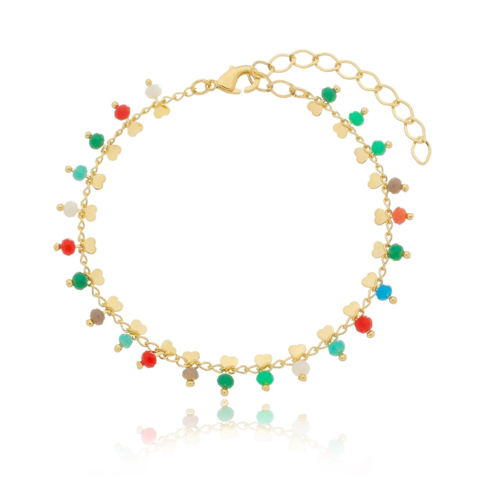 Pulseira Coloridinha Com Coração Banhada A Ouro 18K
