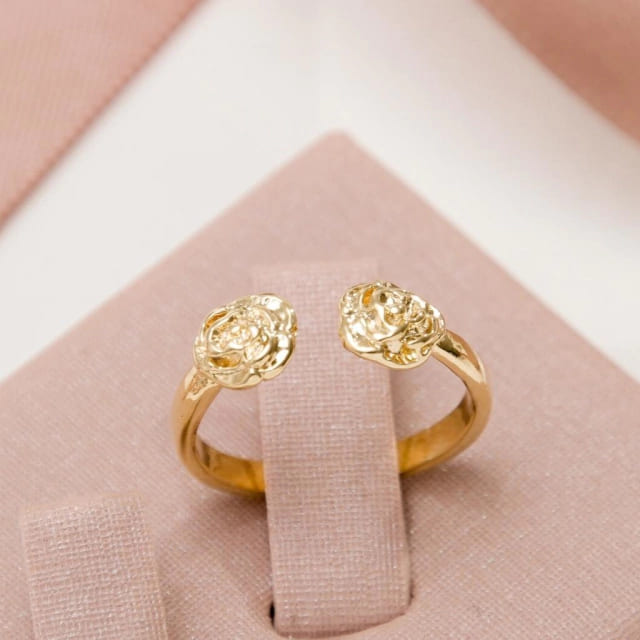 Anel Ajustável Rosa Falange Banhado A Ouro 18K