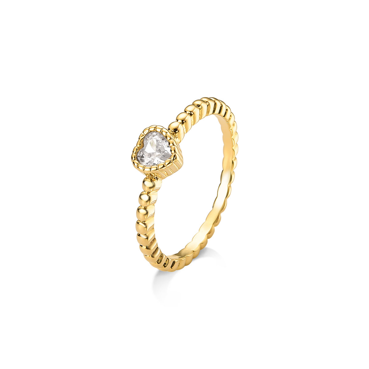 Anel Coração Cristal com Bolinha Banhado a Ouro 18k