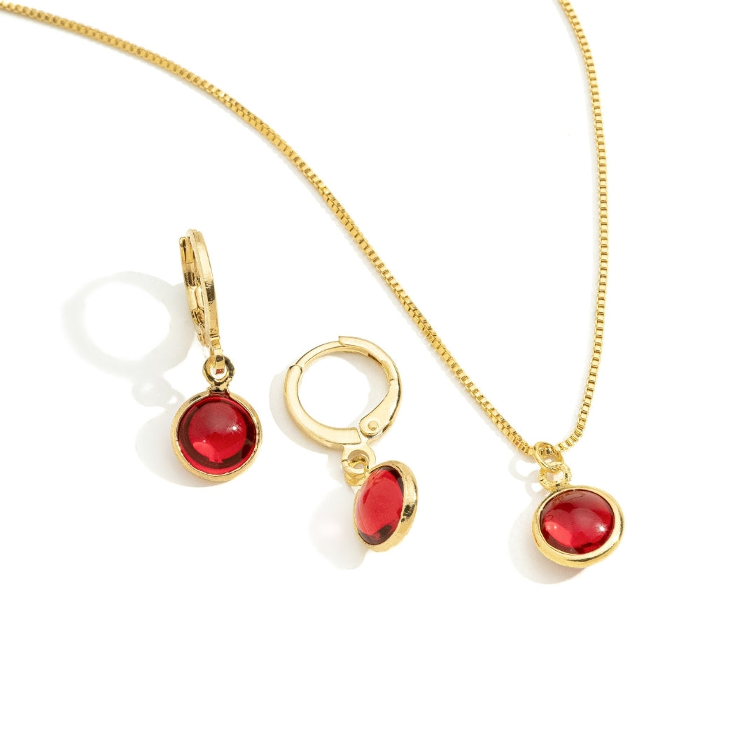 Conjunto Pingente Colorido Banhado A Ouro 18K