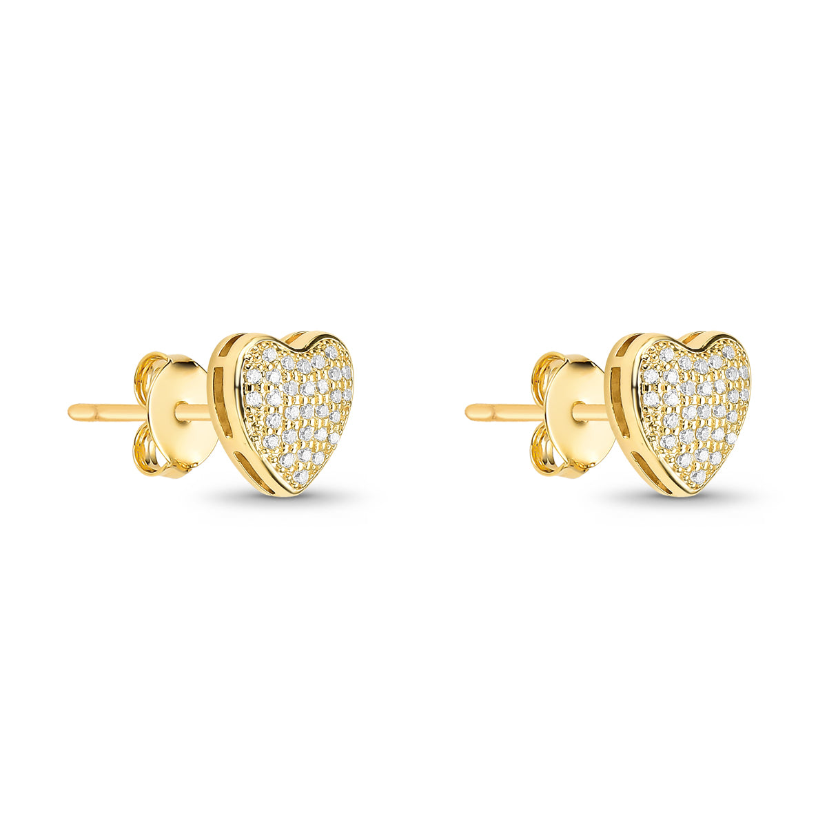 Conjunto Corrente Veneziana Brinco e Pingente de Coração Cravejado Cristal Banhado a Ouro 18k