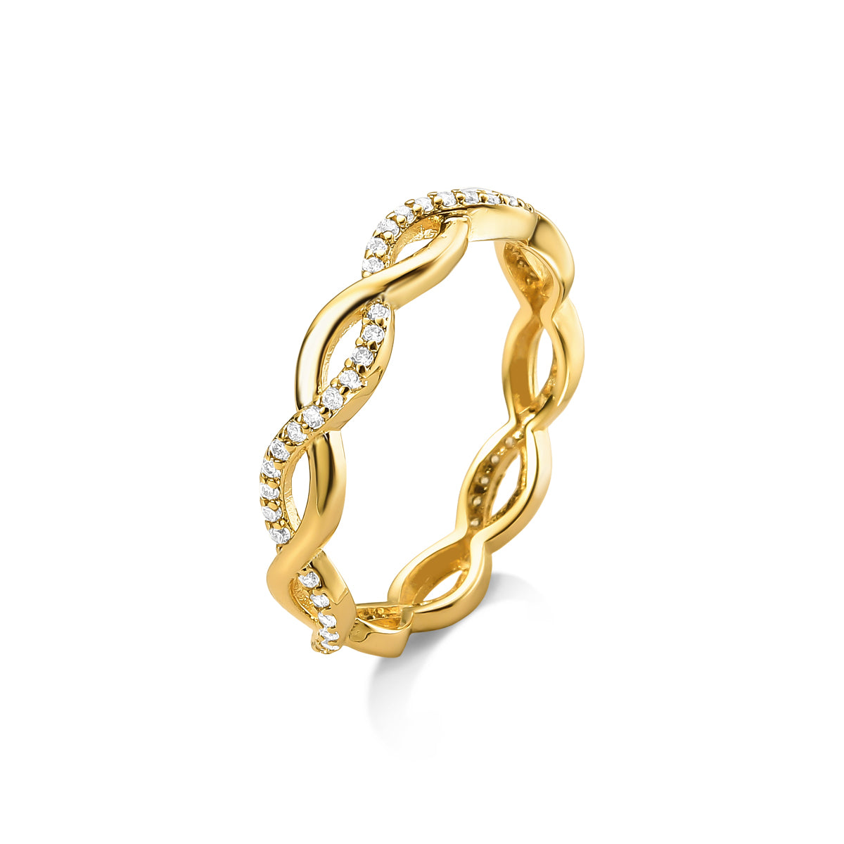Anel Trançado Com Zircônias Banhado A Ouro 18K