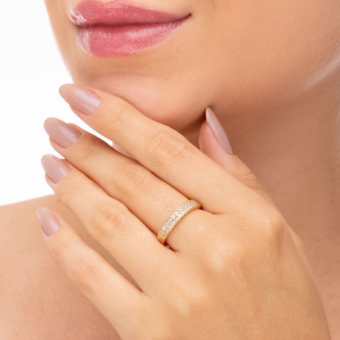 Anel Linhas com Zircônias Banhado a Ouro 18k
