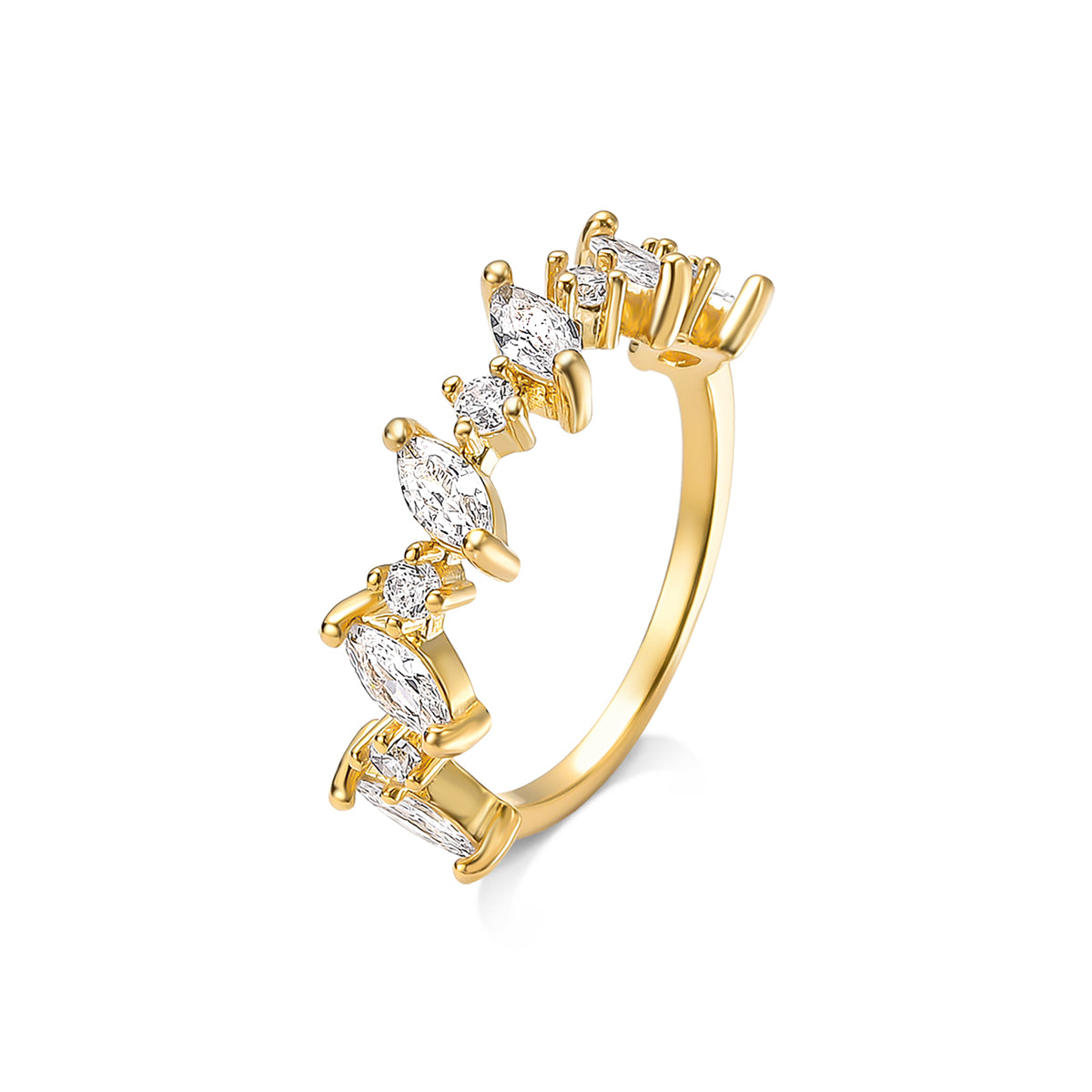 Anel Cravejado com Zircônias Banhado a Ouro 18k