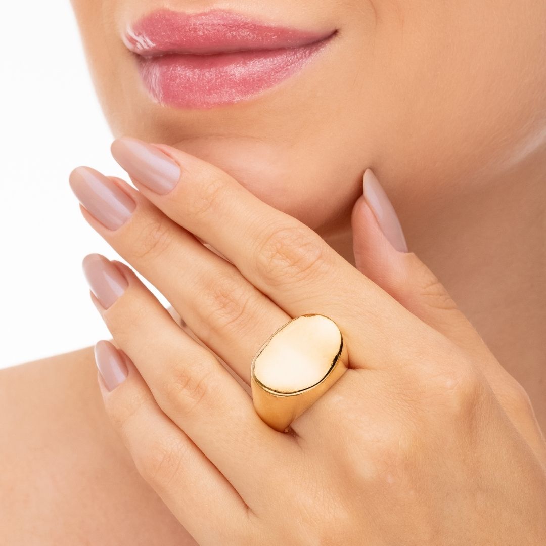 Anel Ajustável Liso Curva Baixa Banhado A Ouro 18k
