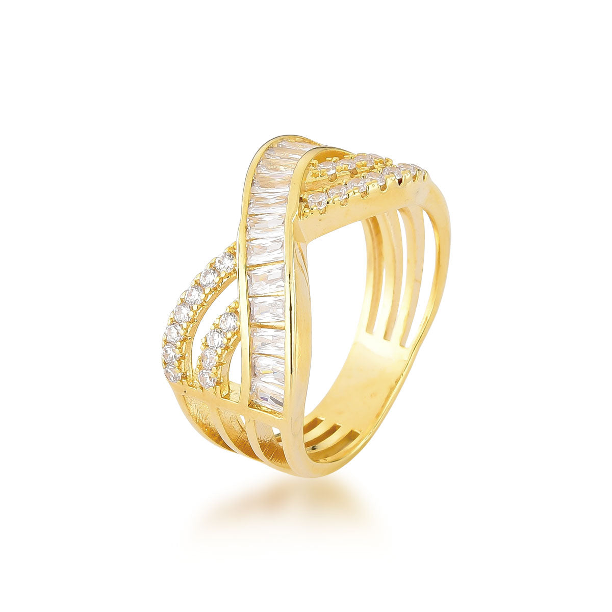 Anel Entrelaçado Com Zircônias Banhado a Ouro 18K
