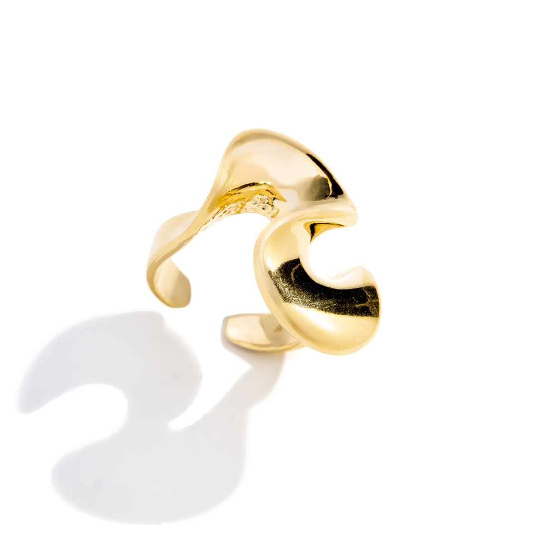 Anel Ajustável Orgânico Ondulado Banhado a Ouro 18K