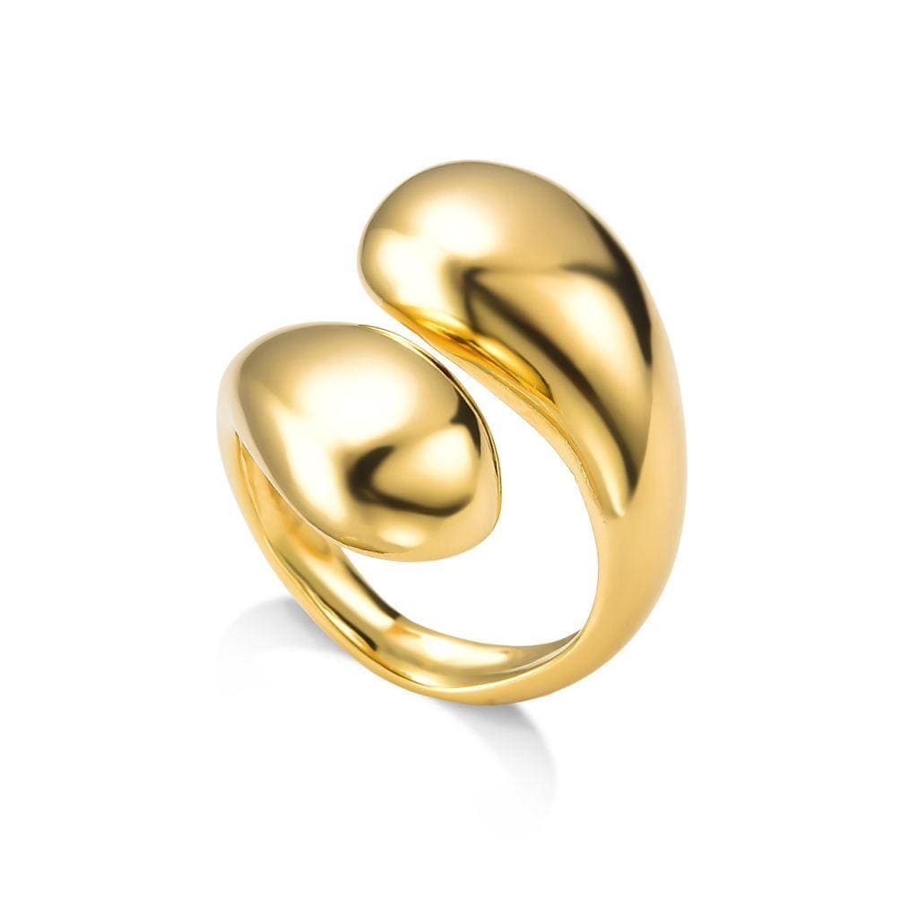 Anel Ajustável Gota Dupla Banhado a Ouro 18k - Ouro - Ouro - Mafê Acessórios