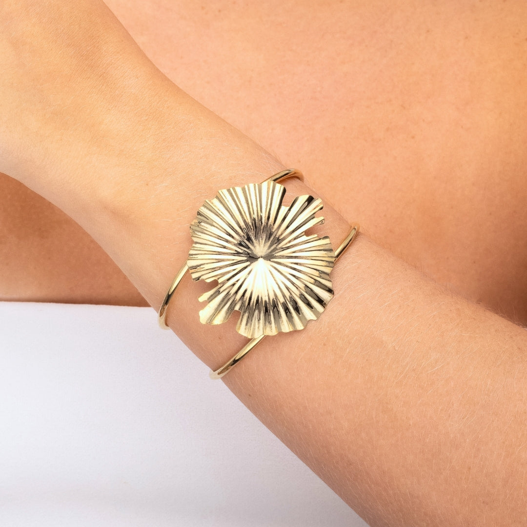 Bracelete Fio Duplo com Chapa Orgânica Banhado a Ouro 18K