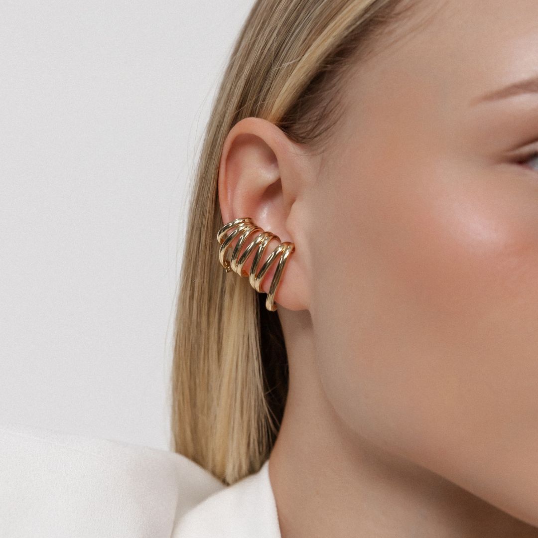 Brinco Ear Cuff Aros Lisos Banhado a Ouro 18k