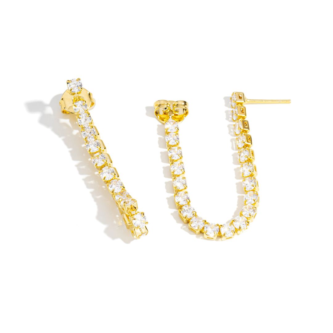 Brinco Riviera Cristal Grande Banhado A Ouro 18K