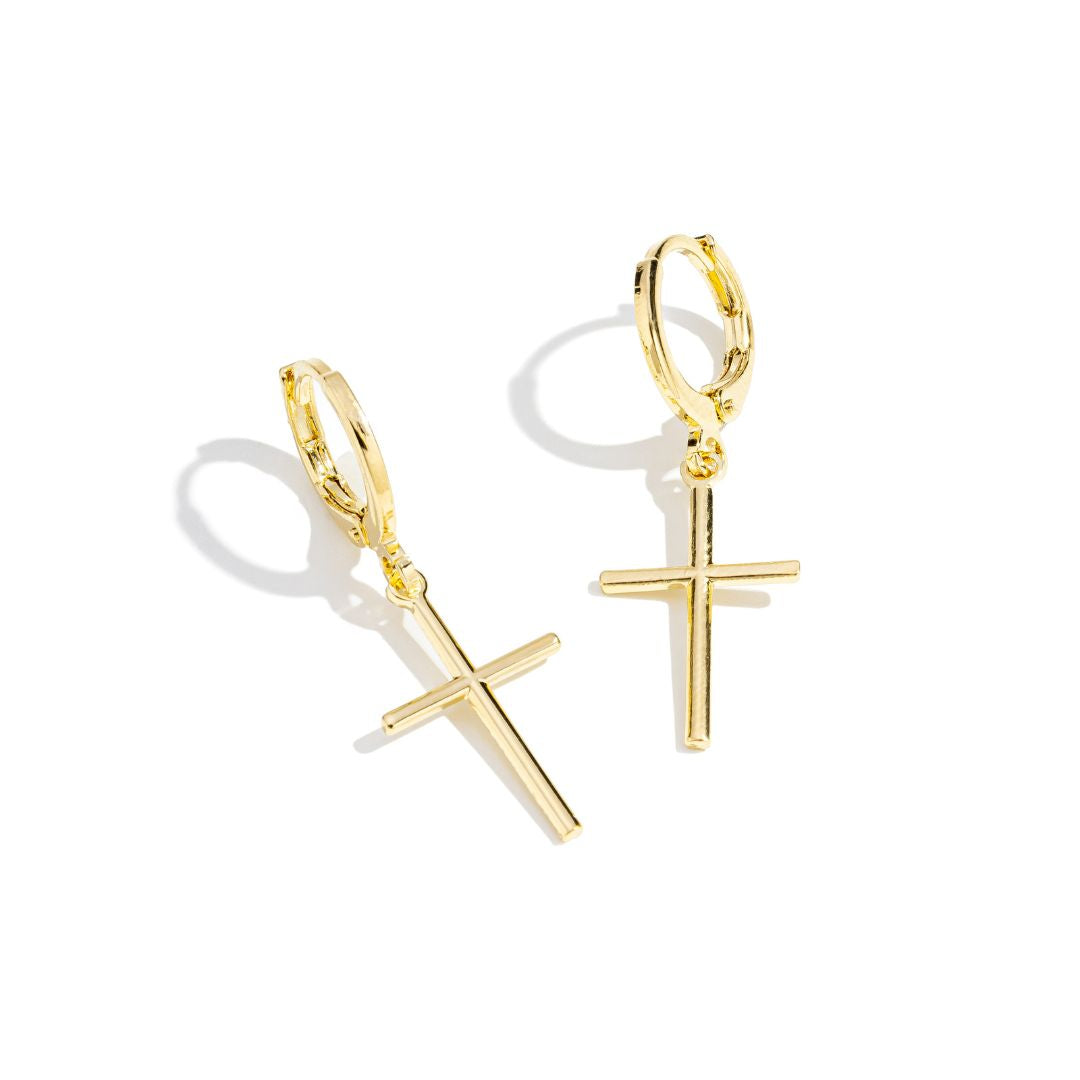 Brinco Click Cruz Banhado a Ouro 18K