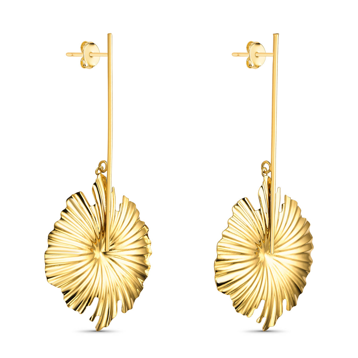 Brinco Palito com Chapa Orgânica Plissada Banhado a Ouro 18K