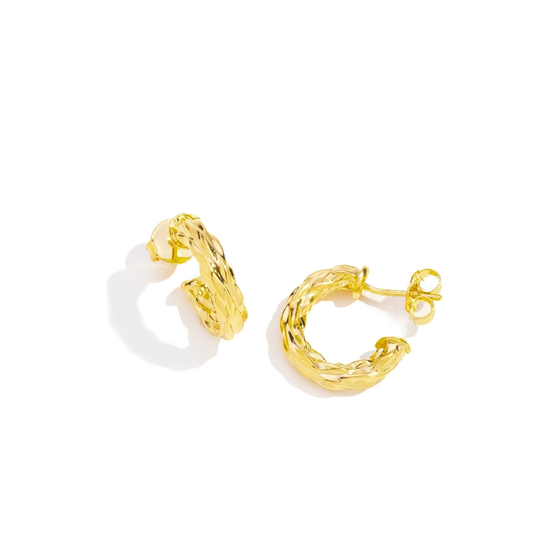 Brinco Argola Tubo Texturizado Banhado a Ouro 18K