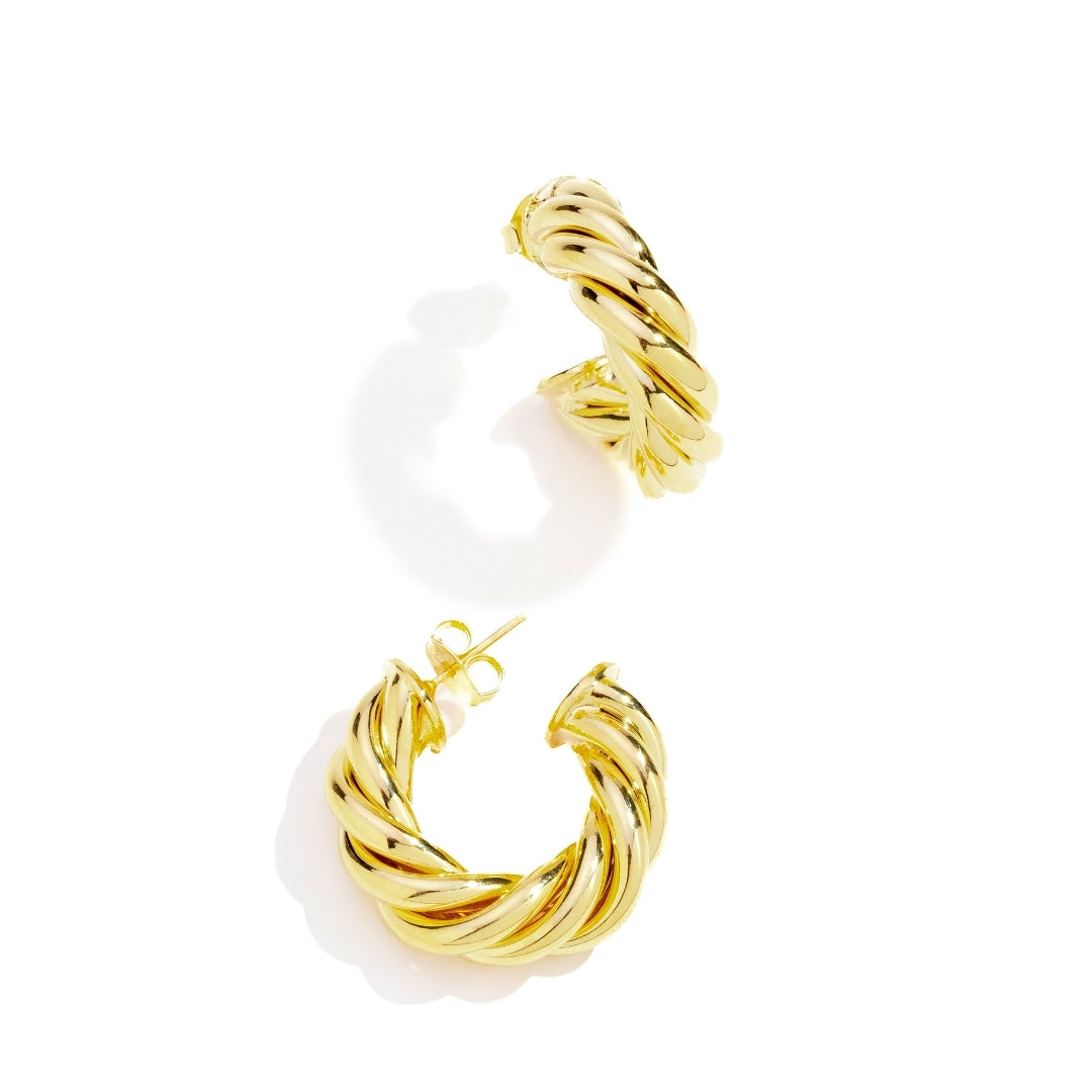 Brinco Argola Tubo Torcido Banhado a Ouro 18K