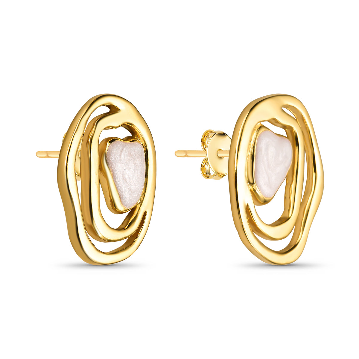 Brinco Orgânico Vazado com Resina Banhado a Ouro 18K