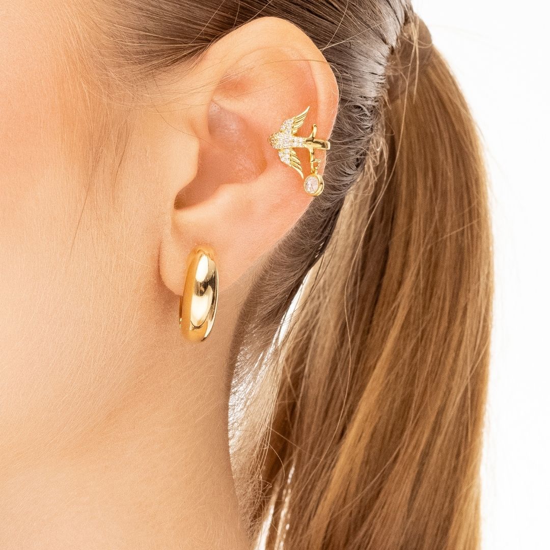 Piercing Espirito Santo Cravejado com Pedra Cristal Banhado a Ouro 18K