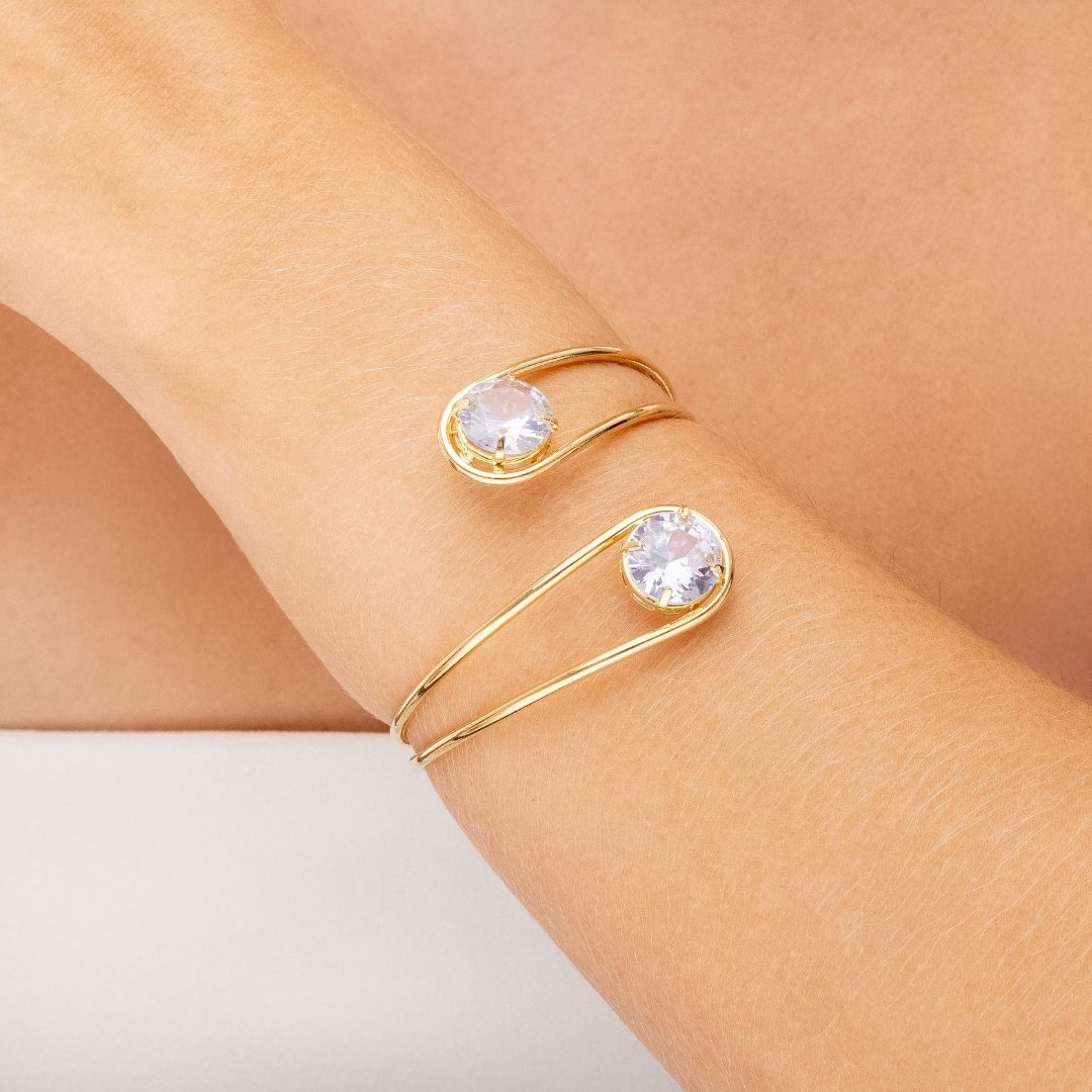 Bracelete com Zircônia Banhado a Ouro 18k