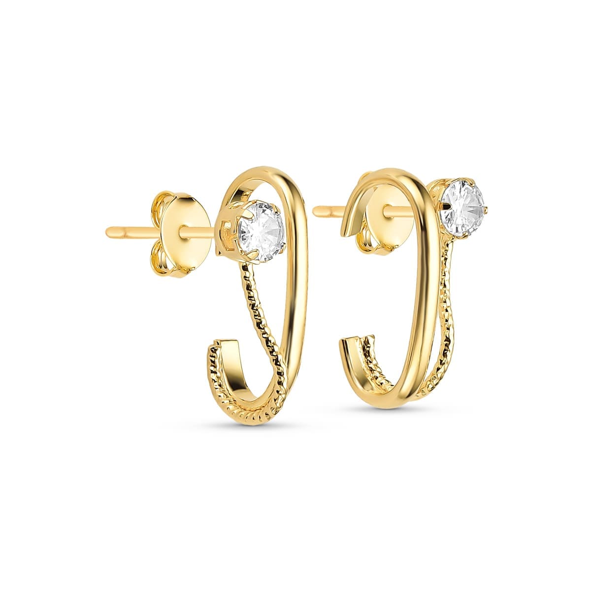 Brinco Duplo com Zircônia Banhado a Ouro 18k - Mafê Acessórios