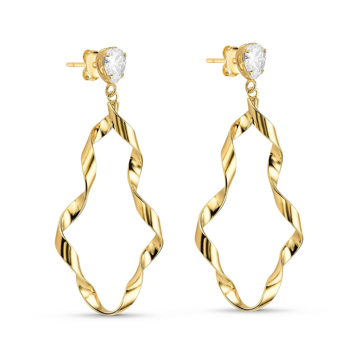 Brinco Gota Torcido com Zircônia Banhado a Ouro 18k - Mafê Acessórios