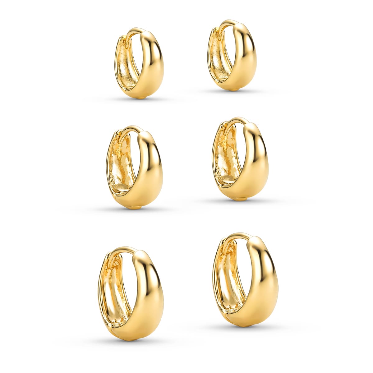 Brinco Trio Argola Articulada Lisa Banhado a Ouro 18K - Mafê Acessórios