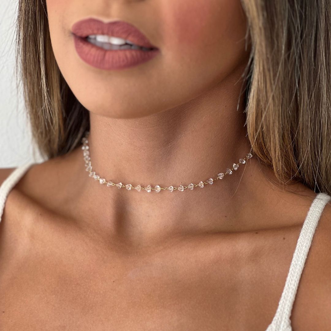 Colar Corrente Cristais Banhada a Ouro 18k